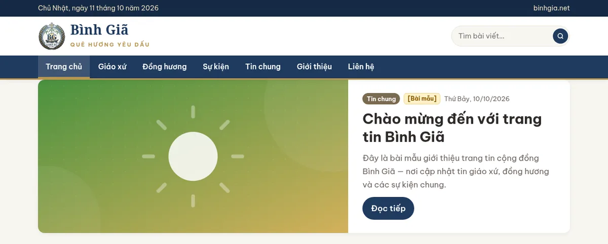 Trang chủ trang tin Bình Giã trên máy tính